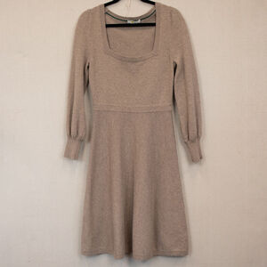 Boden beige square neck wool alpca blend knit long sleeve sweater dress-8R